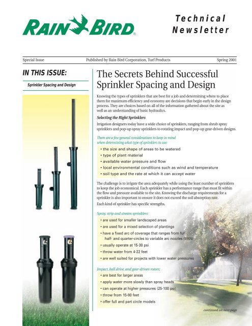 Sprinkler Spacing and Design - Rain Bird