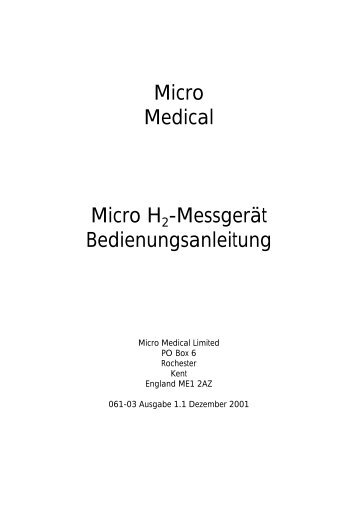 Micro Medical Micro H2 -Messgerät Bedienungsanleitung