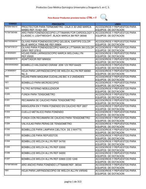 Listado Completo De Productos Casa Medica Universales