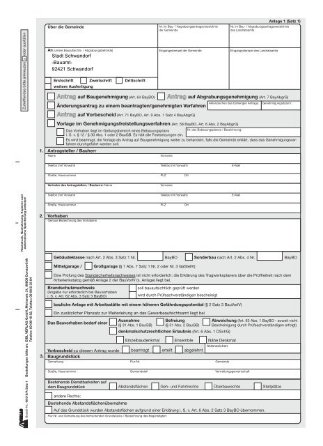Antrag auf Baugenehmigung (Art. 64 Baybo Eibl Verlag Gmbh