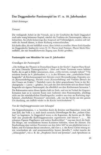 Das Deggendorfer Passionsspiel im 17. und 18.Jahrhundert