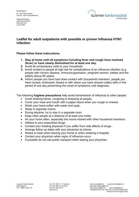 Leaflet for adult outpatients with possible or proven Influenza H1N1 ...