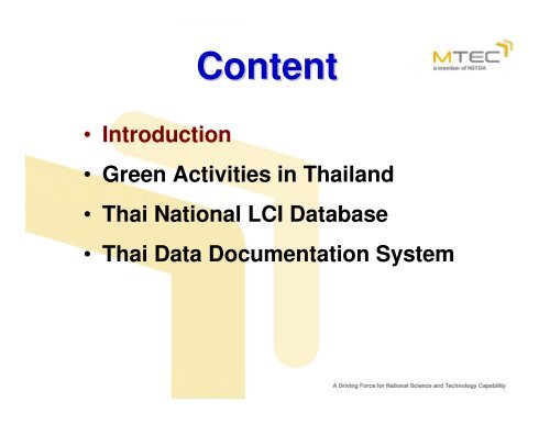 Thai National LCI Database - Life Cycle Thinking