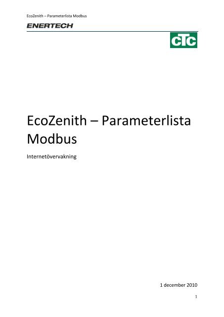 EcoZenith – Parameterlista Modbus