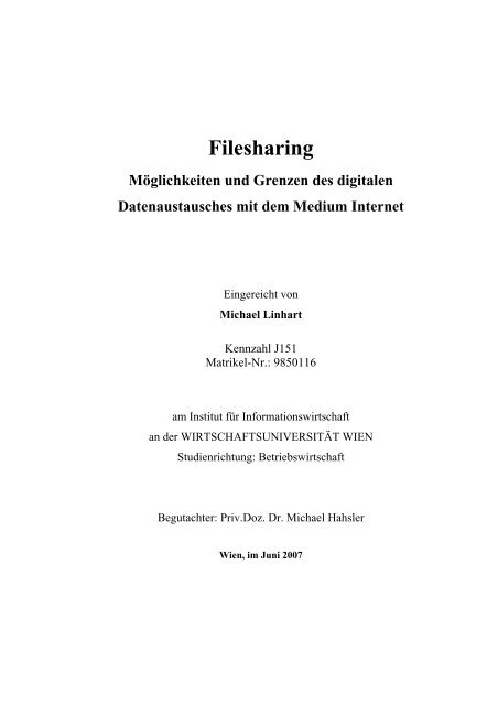 Filesharing - Möglichkeiten und Grenzen des - Michael Hahsler