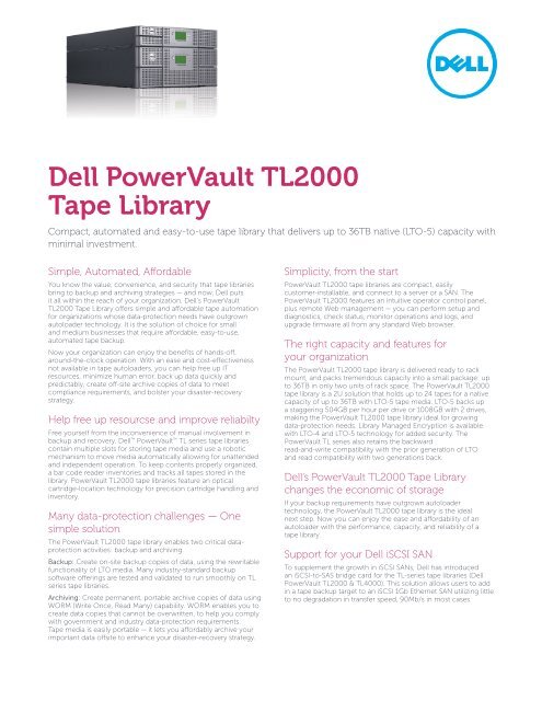 Powervault Tl2000 Tape Library 2u 24 Slot 1 Or 2 Drives