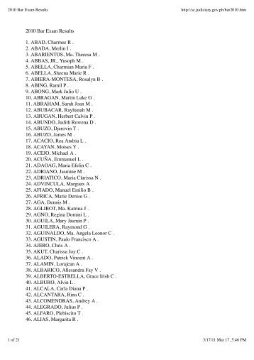 2010 Bar Exam Results - Mukamo