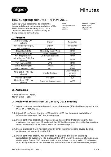 EoC subgroup minutes – 4 May 2011 - Ofgem