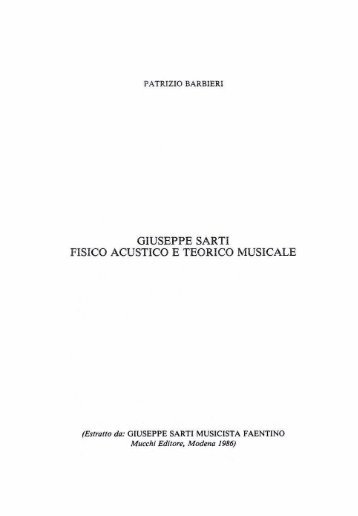 Giuseppe Sarti fisico acustico e teorico musicale - Patrizio Barbieri