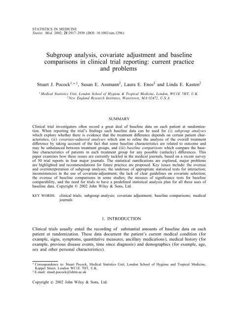 Statistics in Medicine — Reporting of Subgroup Analyses in