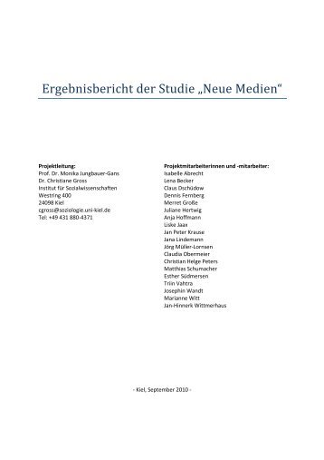 Ergebnisbericht der Studie „Neue Medien“ - Soziologie - Christian ...