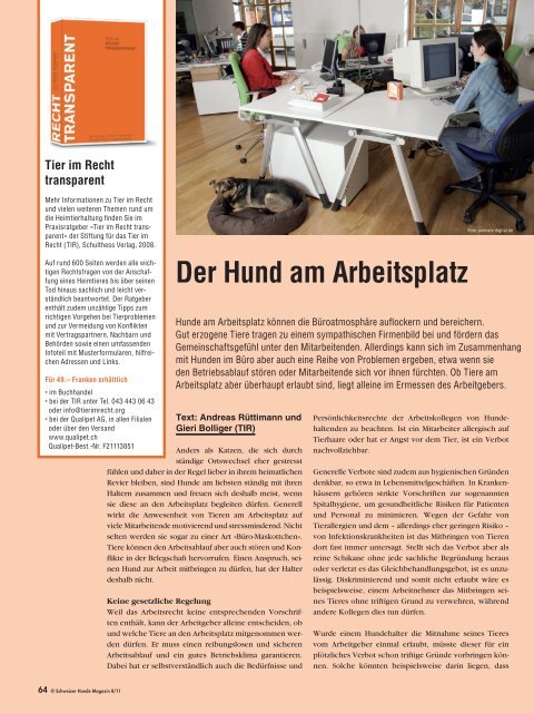 Der Hund am Arbeitsplatz - Stiftung für das Tier im Recht