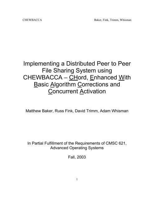 Implementing a Distributed Peer to Peer File Sharing System ... - Umbc