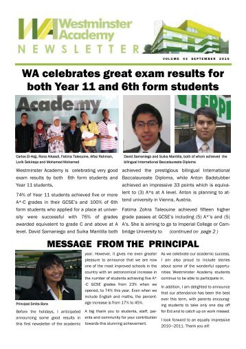WA celebrates great exam results for both Year 11 and 6th form ...
