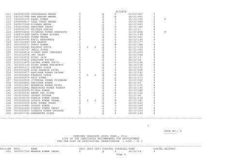 combined graduate level exam., 2012 list of the candidates ...