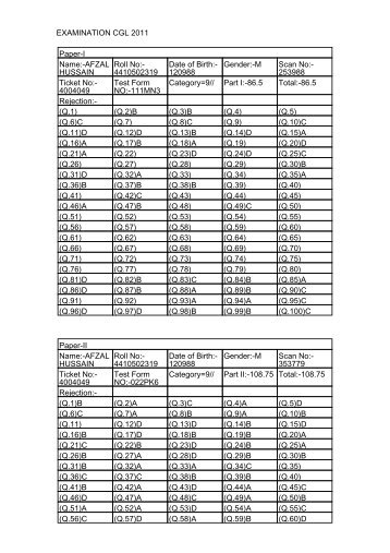 EXAMINATION CGL 2011 Paper-I Name:-AFZAL HUSSAIN ... - SSC