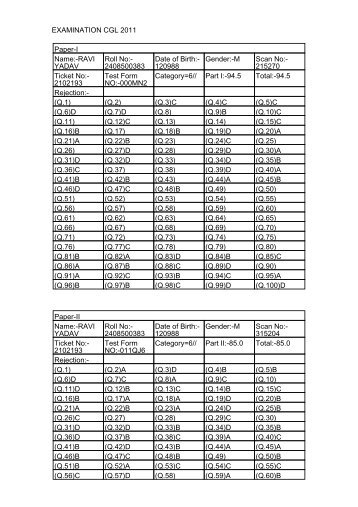 EXAMINATION CGL 2011 Paper-I Name:-RAVI YADAV Roll No ...