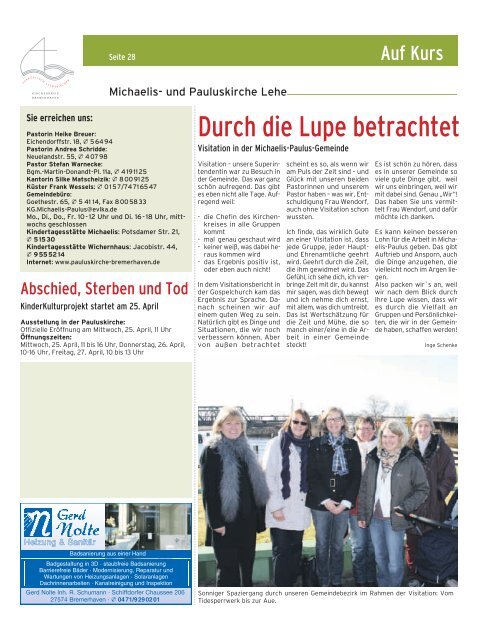 Auf Kurs - Evangelisch-lutherischer Kirchenkreis Bremerhaven