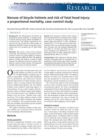 Nonuse of bicycle helmets and risk of fatal head injury: a ...