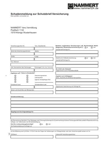 Schadenmeldung zur Schutzbrief-Versicherung - Nammert24.de