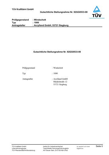 TÜV Kraftfahrt GmbH Gutachtliche Stellungnahme Nr. 92GG0533-00 ...