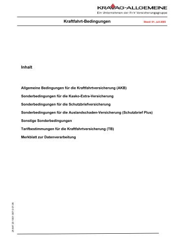 Inhalt Kraftfahrt-Bedingungen - R+V Versicherung