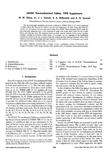 JANAF Thermochemical Tables, 1978 Supplement