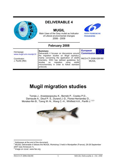 Mugil migration studies - MUGIL PROJECT - Université Montpellier 2