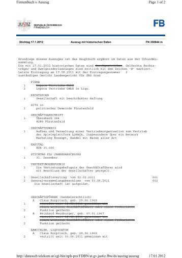 Page 1 of 2 Firmenbuch » Auszug 17.01.2012 http ... - Spieler-info.at