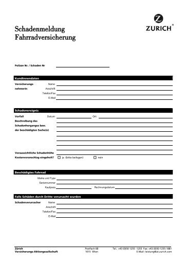 Schadenmeldung Fahrradversicherung - Zurich Connect