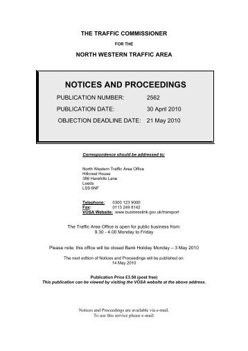 NOTICES AND PROCEEDINGS - Department for Transport