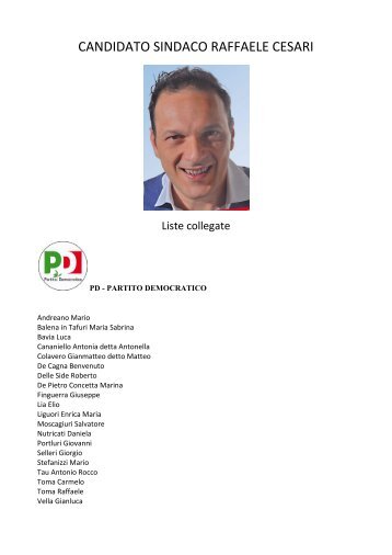 Programma Elettorale e Liste collegate candidato Sindaco Raffaele