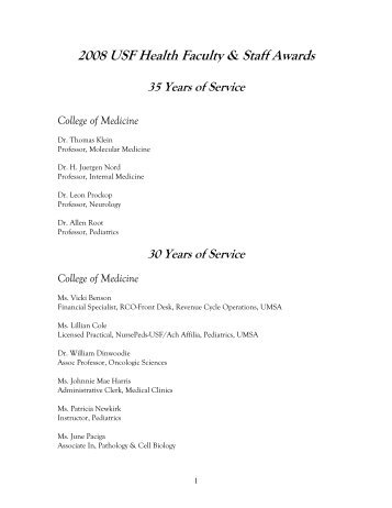 2008 USF Health Faculty & Staff Awards