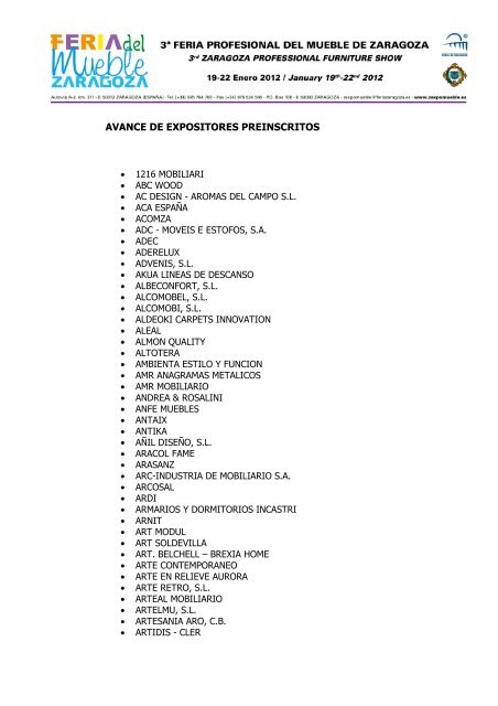 FMZ.2012 - AVANCE EXPOSITORES 10.01.2012 - Feria de Zaragoza