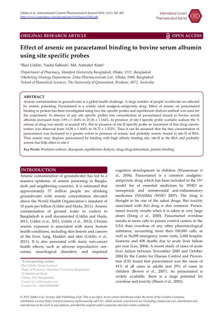 Effect of arsenic on paracetamol binding to bovine serum albumin ...