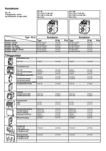 Kontaktorer Tilleggsutstyr - Moeller