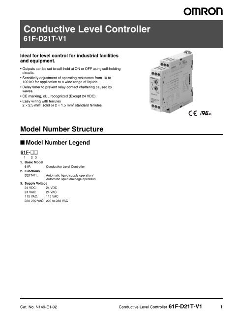 Omron 61f D21t V1 Conductive Level Controller Omron 61f D21t V1 Conductive Level Controller