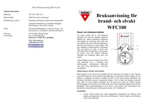 Bruksanvisning för brand- och elvakt WFC100 - Spisvakt.nu