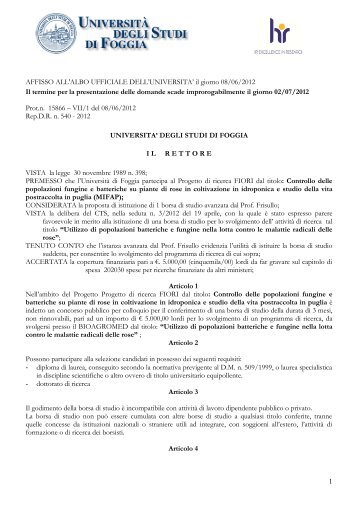 bando frisullo - Università degli Studi di Foggia