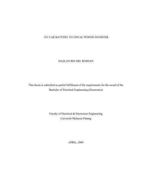 12v Car Battery To 230vac Power Inverter Hazlan Bin