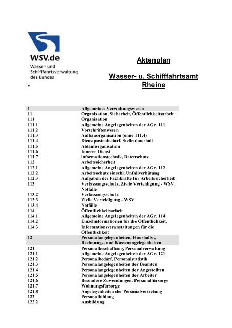 Aktenplan WSA Rheine - Wasser- und Schifffahrtsamt Rheine