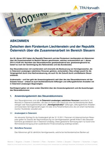 Steuerabkommen Österreich & Liechtenstein 2013 - TPA Horwath