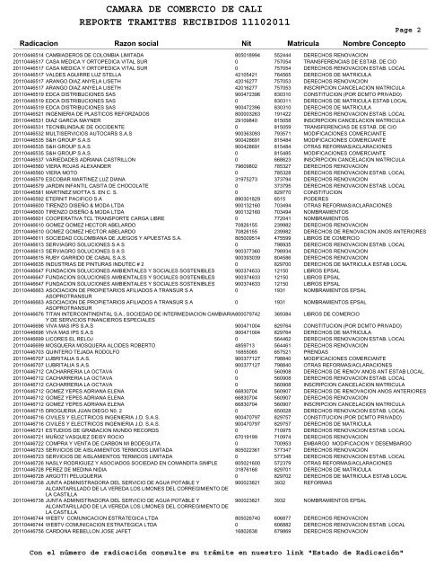 camara de comercio de reporte tramites recibidos 11102011 cali