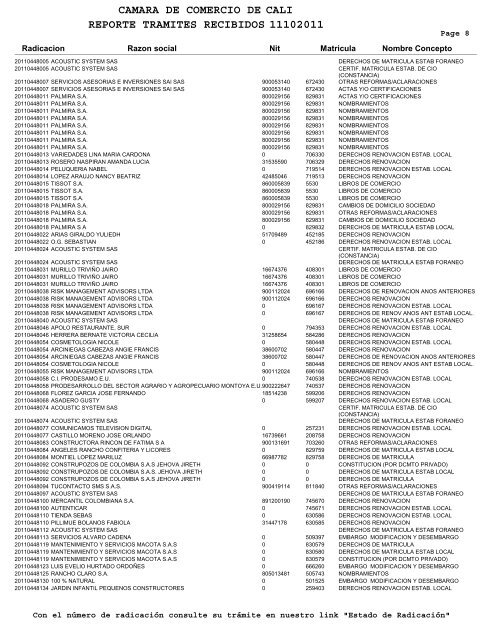 camara de comercio de reporte tramites recibidos 11102011 cali