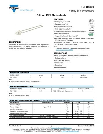 TEFD4300 Silicon PIN Photodiode - datasheets