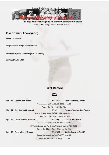 Fight Record Dai Dower (Abercynon) - Boxinghistory.org.uk