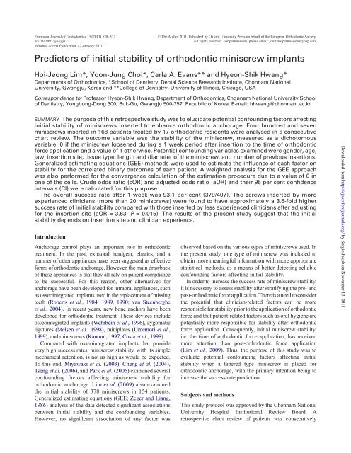 Predictors of initial stability of orthodontic miniscrew implants