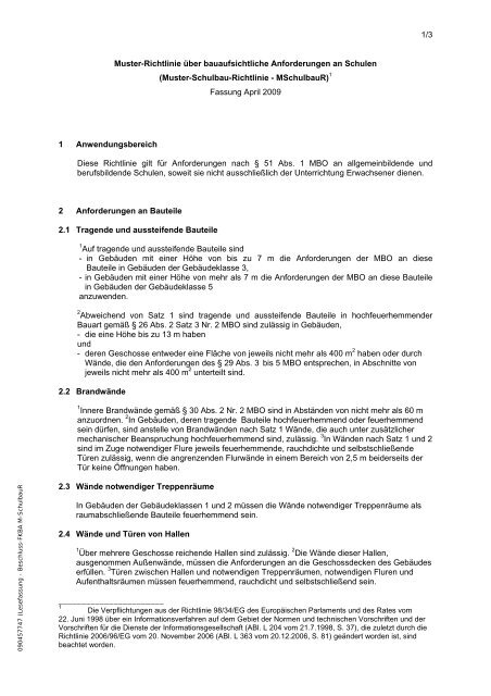 Muster-Schulbau-Richtlinie - MSchulbauR - Bauordnungen