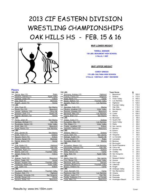 2013 cif eastern division wrestling championships oak hills ... - Eteamz