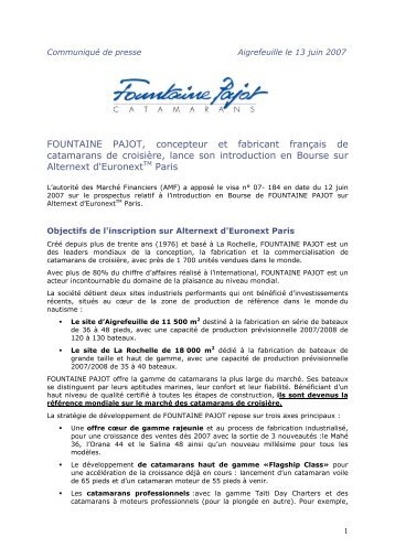 Communiqué introduction en bourse - Fountaine Pajot